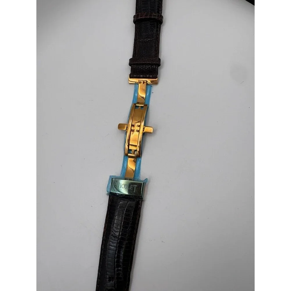 Armand Nicolet 22mm Dark Brown Genuine Teju Lizard Watch Strap Gold Deployant